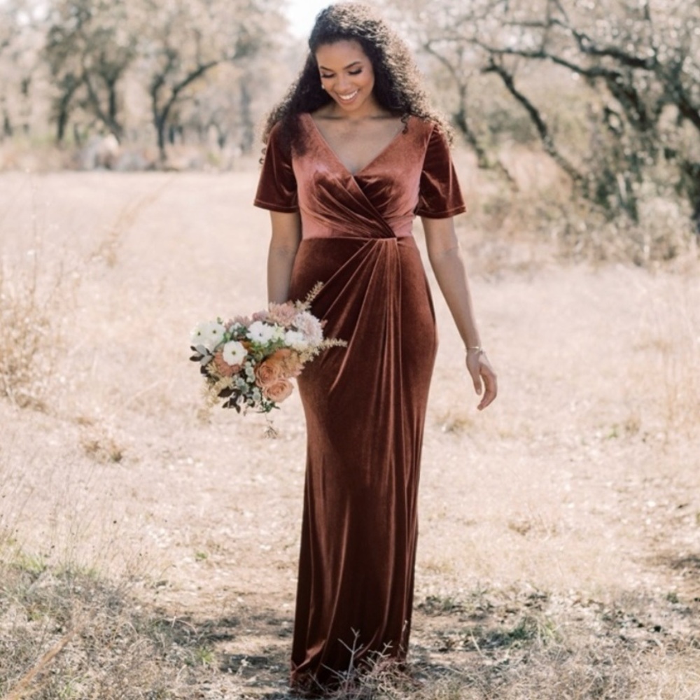 Revelry Giselle Velvet Dress Terracotta